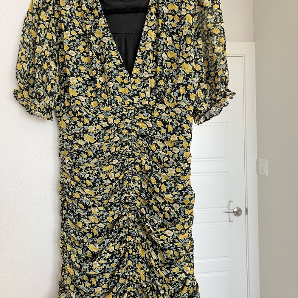 fab'rik Yellow and Black Floral Dress